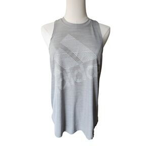 Adidas Womens Gray Heathered Racerback Tank Top Large Logo Activewear Size M